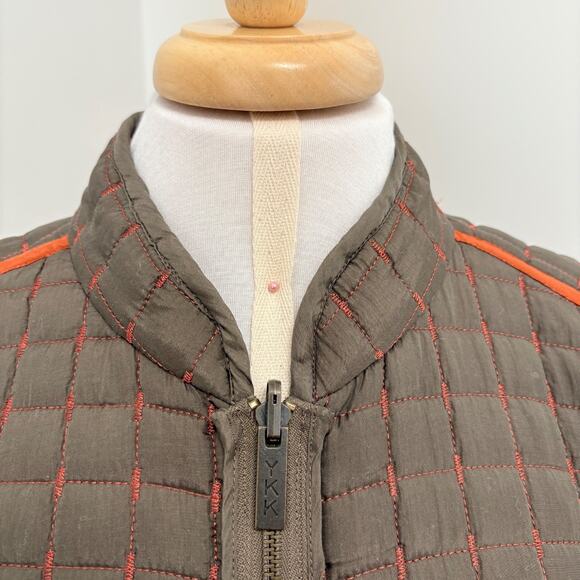 Oleg Cassini Reversible Quilted Silk Jacket Olive Green Burnt Orange Medium - Picture 3 of 16